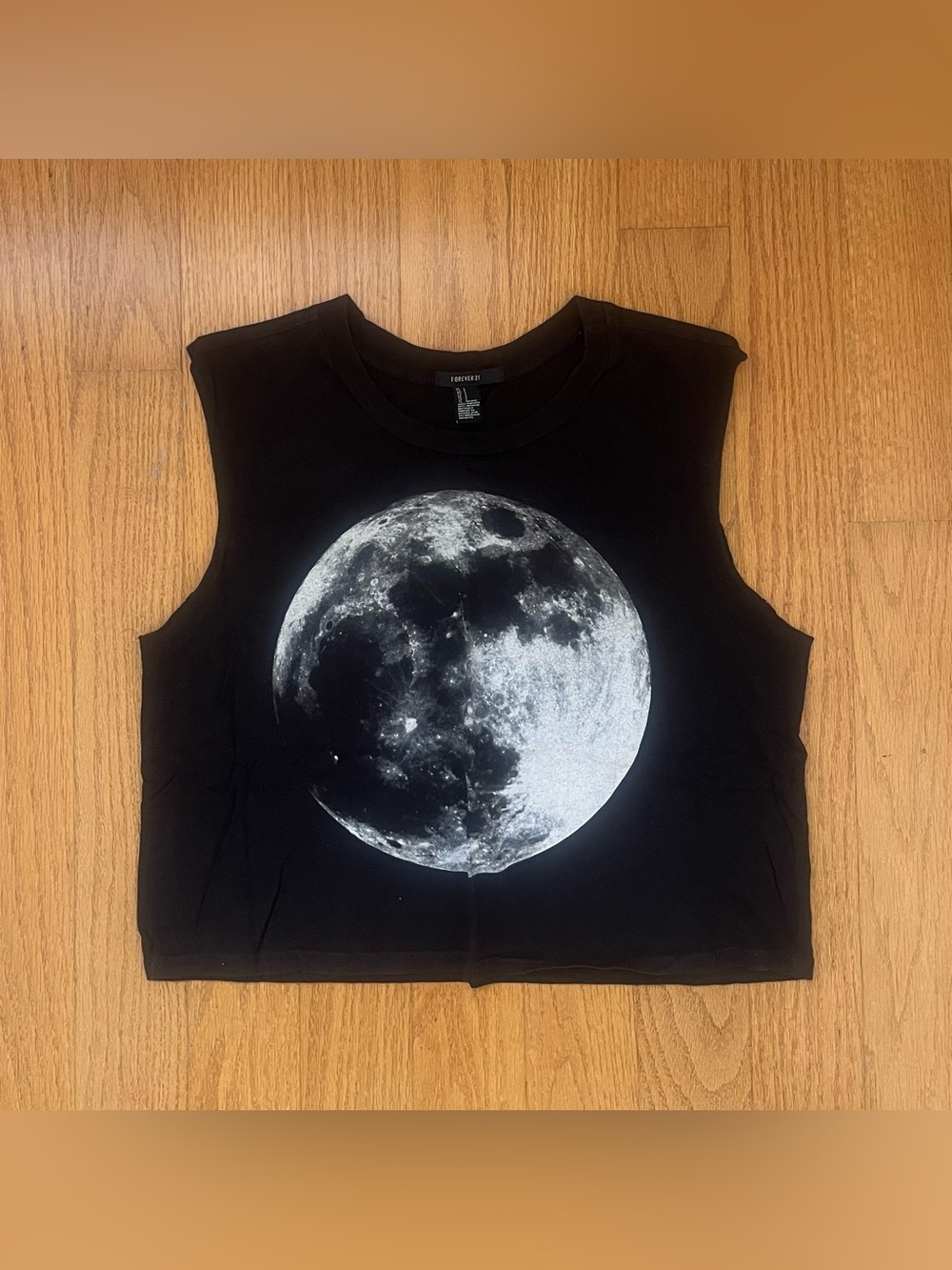 Forever 21 black crop top with white moon graphic